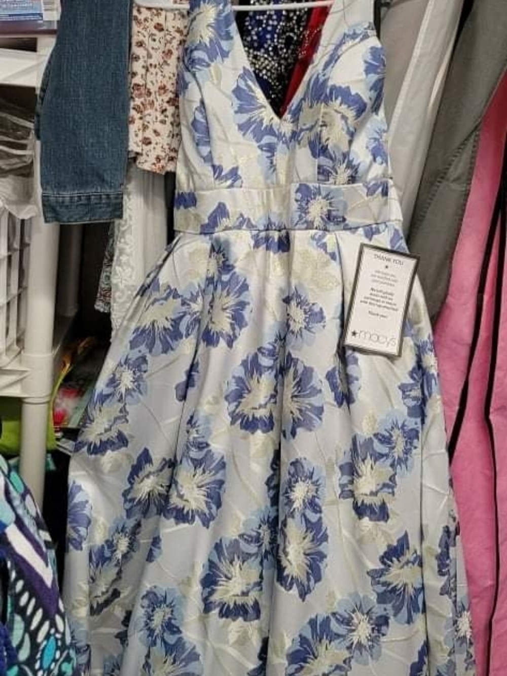 Floral Blue and White Girls' Party Dress